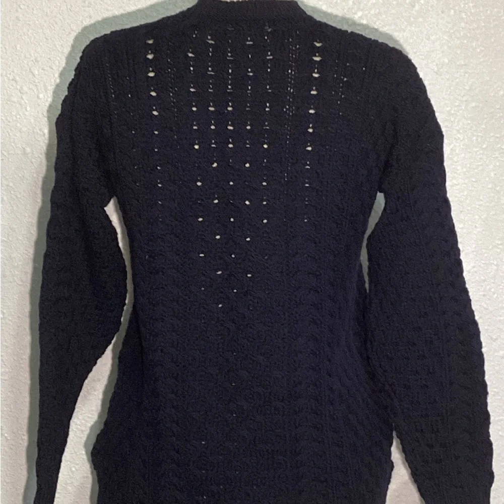 Aran Navy Blue Cable Knit with Green Shamrock Design Sweater size XXL